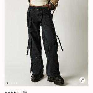 Free People Black Cargo Parachute Pants